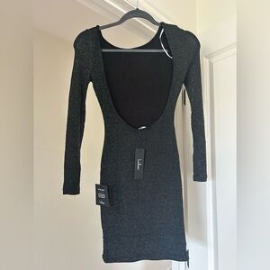 Lulus Gift of Love Black and Silver Backless Long Sleeve Bodycon Dress NWT XS